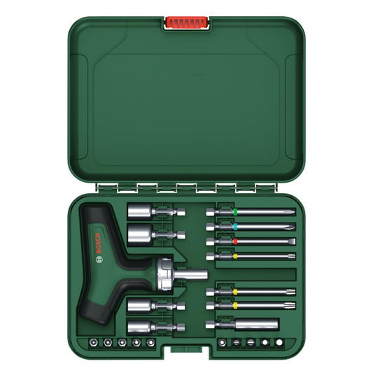 BOSCH 22-Piece T-Handle Bit Ratchet Screwdriver Set High Torque, Ergonomic Comfort & Versatile Functionality