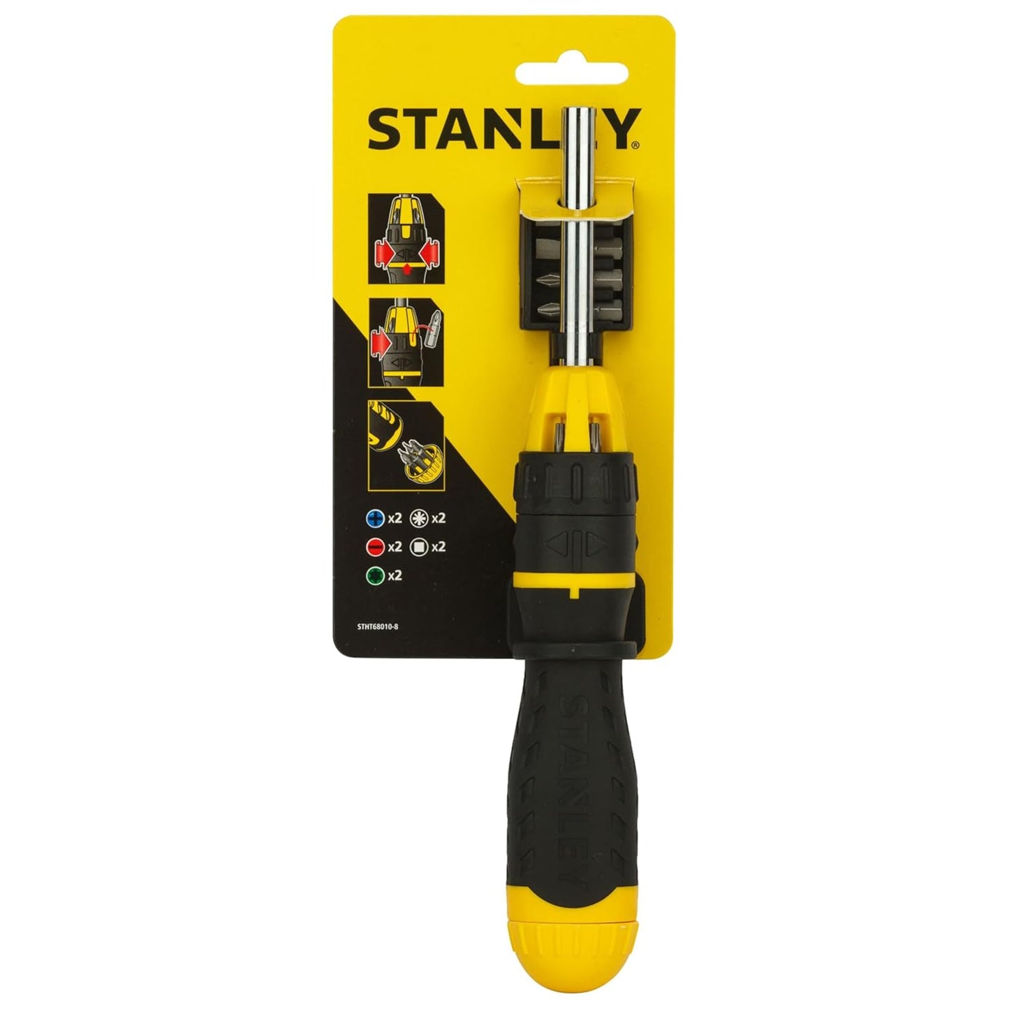 STANLEY STHT68010-8 Magnetic Holder Ratcheting Screwdriver with 10 Bits, 3-Position Audible Ratcheting Mechanism,Comes with Patented Bit Storage System, Ideal for Machines, Cars & General Repair Tasks