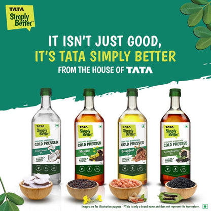 Tata Simply Better Pure & Unrefined Cold Pressed Groundnut (Peanut) Oil,Kolhu/Kacchi Ghani/Mara Chekku/Ganuga,Naturally Cholesterol Free,1L,Groundnut Oil Rich Aroma & Flavour Of Real Groundnuts