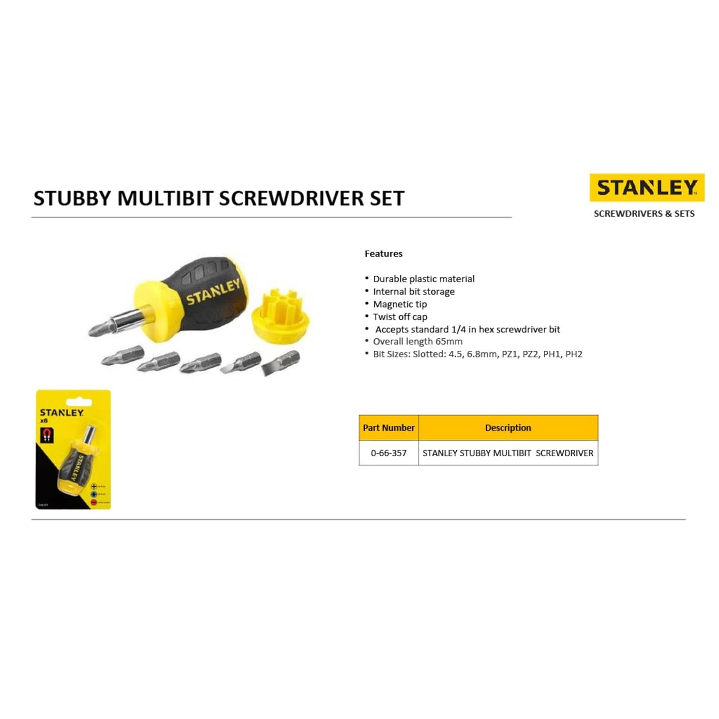 STANLEY 0-66-357 STANLEY STUBBY MULTIBIT -