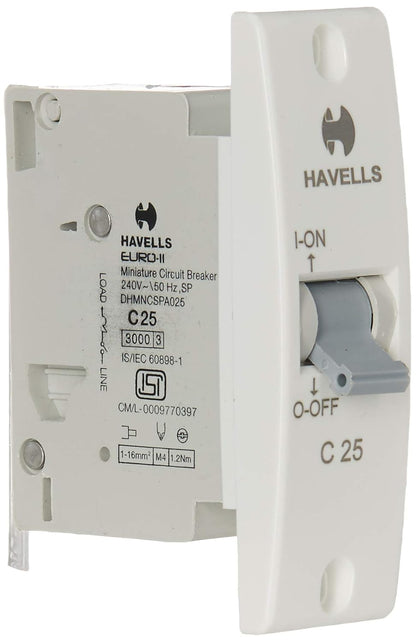 Havells DHMNCSPA025 PVC Plastic 25A SP C Mini MCB (White)