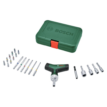 BOSCH 22-Piece T-Handle Bit Ratchet Screwdriver Set High Torque, Ergonomic Comfort & Versatile Functionality