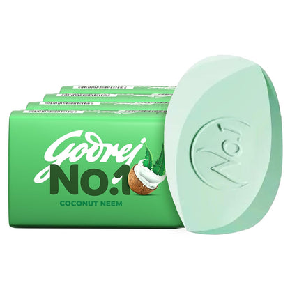 Godrej No. 1 Bathing Soap Coconut & Neem – Grade 1 Soap & Long-lasting Fragrance, Combo Pack of 4 (150g each)