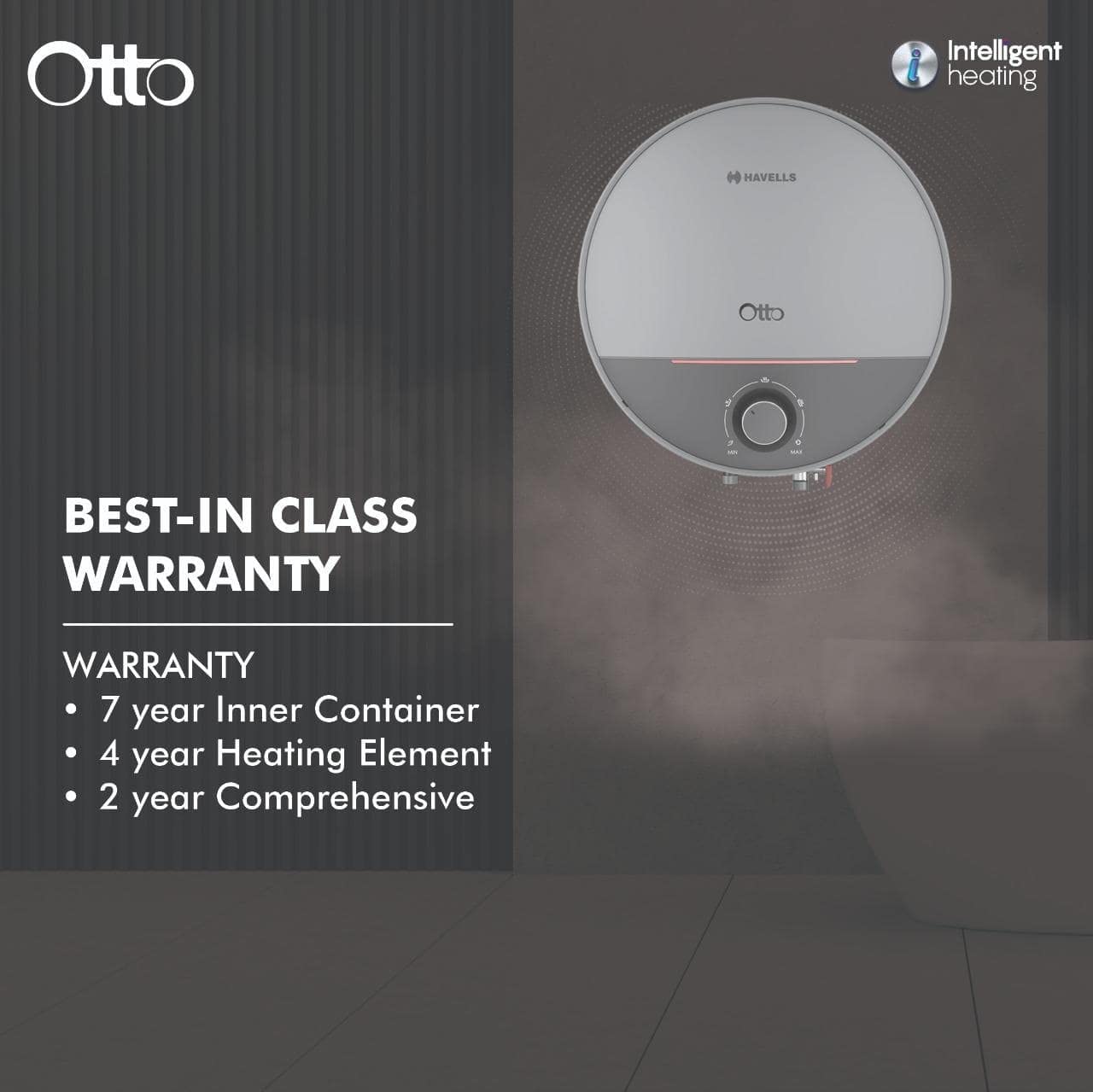 Havells Otto 25 Litre Storage Water Heater(Geyser)| Temp. Sensing LED Indicator| Anti Rust Tank | With Shock Safe Plug| 5 Star|Warranty: 7 Year on Tank| Free Installation & Flexi Pipes (Silver Grey)
