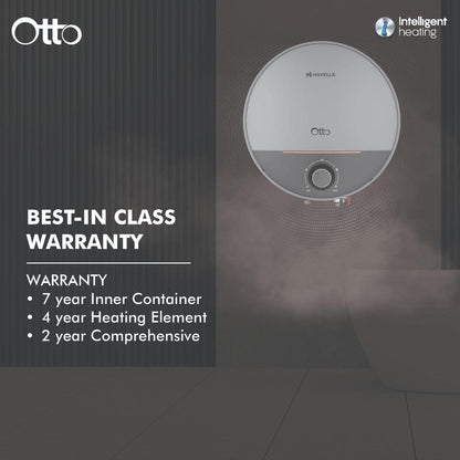 Havells Otto 25 Litre Storage Water Heater(Geyser)| Temp. Sensing LED Indicator| Anti Rust Tank | With Shock Safe Plug| 5 Star|Warranty: 7 Year on Tank| Free Installation & Flexi Pipes (Silver Grey)