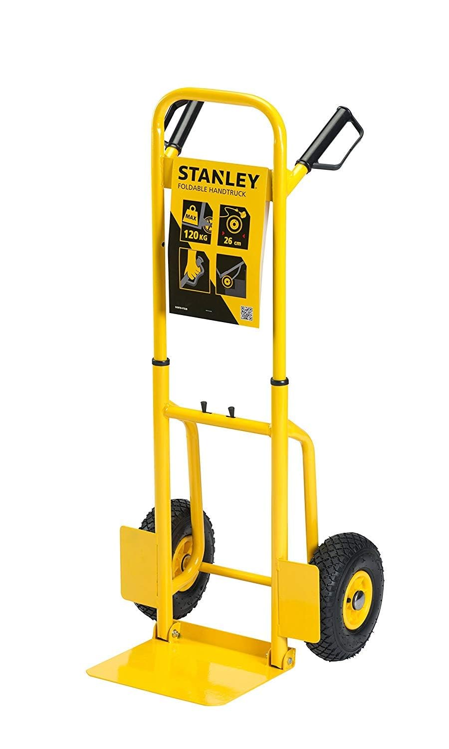STANLEY SXWT-FT520 Steel Folding Handtruck,120kg Load Capacity,Ergonomic Handle with Knuckle Protection,10" Large Pneumatic Wheels,Foldable Base Plate,Open Dimn: 52x48x113 cm,Folded Dimn: 28x48x80 cm
