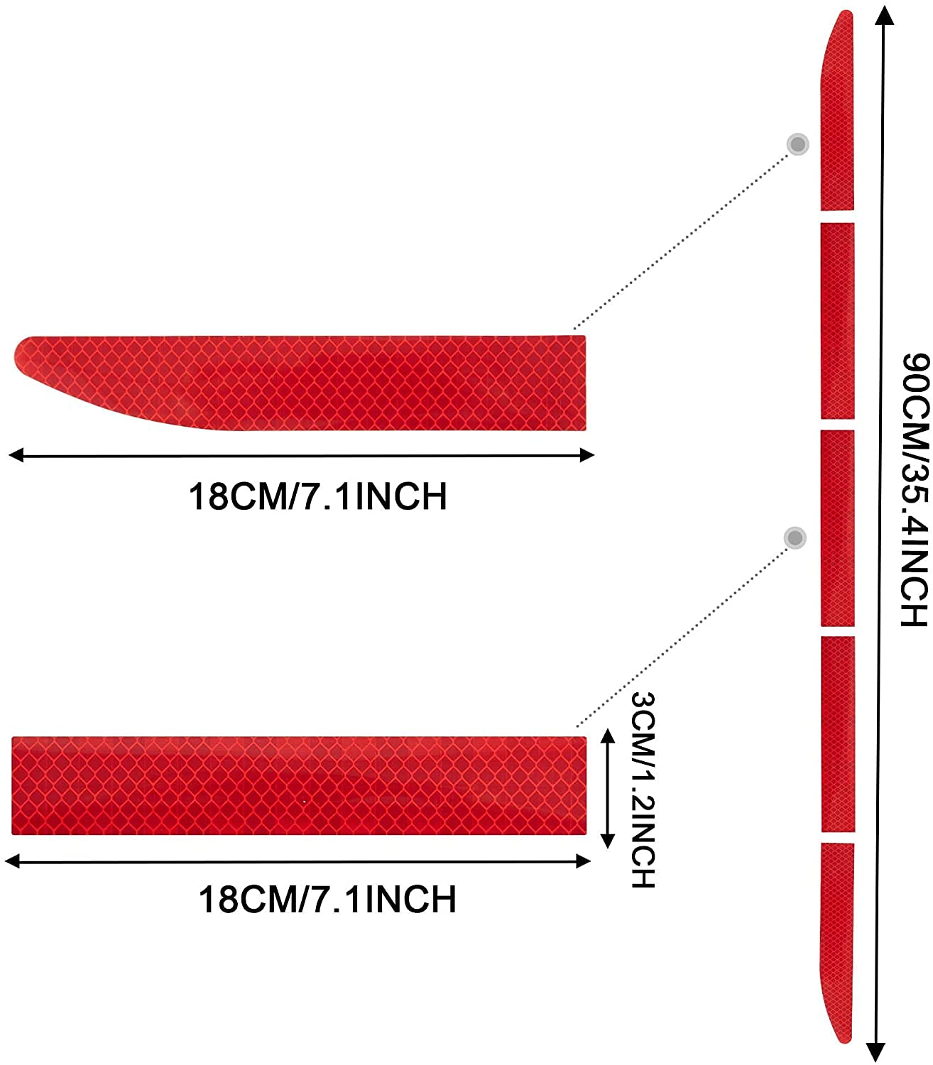 Akshar Arts Bhuwana PET Car High Intensity Reflective Sticker Warning Safety Reflector Strips Universal Car Truck Bumper Reflective Stickers 5 Pcs Set - 90X3.5 Cm (Red)