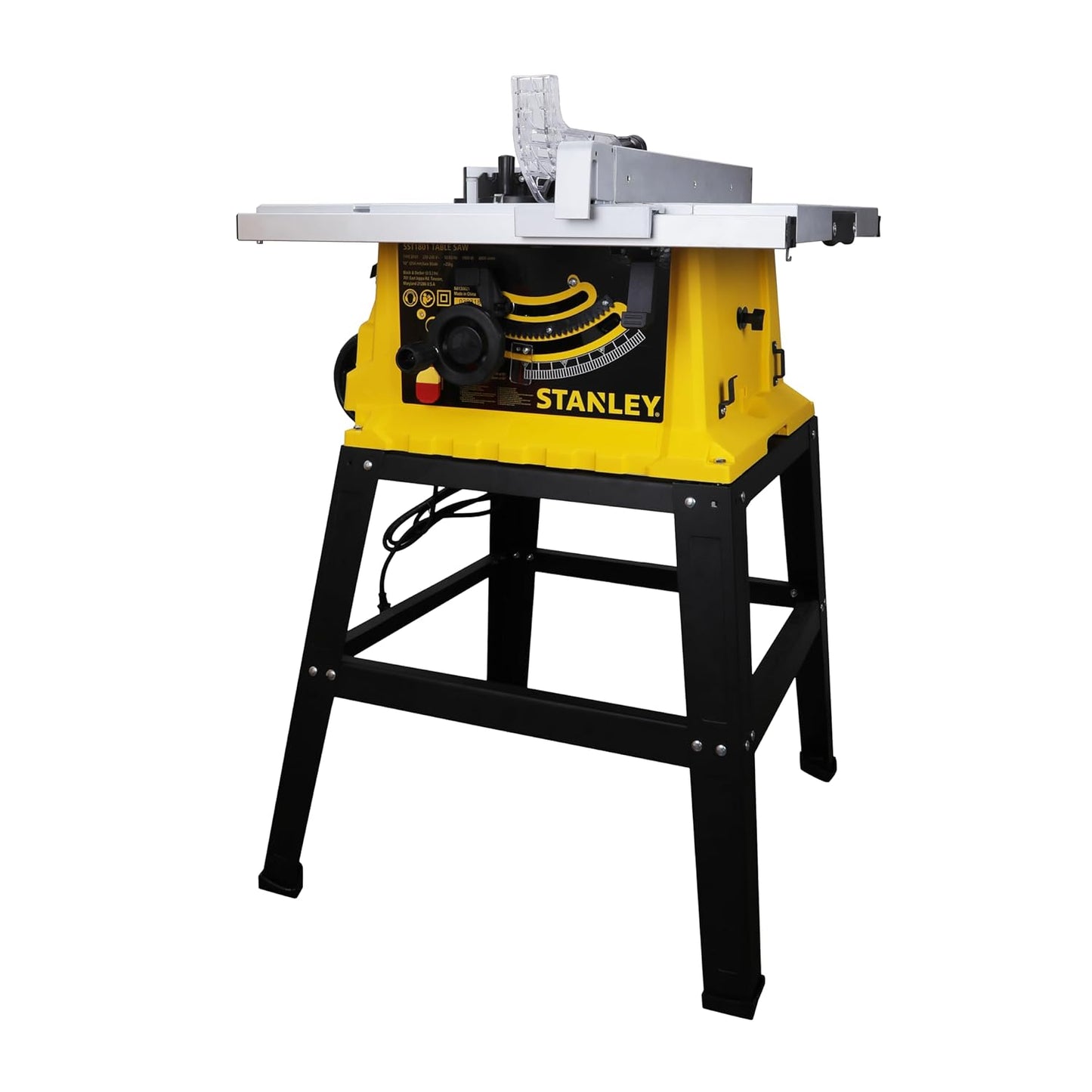 STANLEY SST1801-IN 1800W 254mm Table Saw With Frame, For Heavy-Duty Applications & Cutting Plywood, 150-hours Runtime, Compatible with 10” Cutting Blades, 1 Year Warranty, Yellow and Black