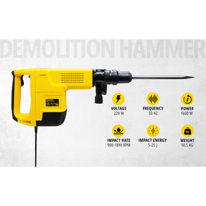 STANLEY STHM10K Demolition Hammer with Kitbox 7 Chisel Designed For Total Demolition 1600W 10Kg SDS-Max