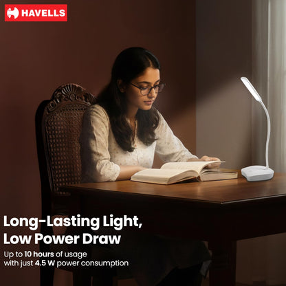 Havells Lucento Table Lamp 4.5W | Integrated Touch Sensor|3 Step Dimmable LED Table lamp|3.7V, 800 mAh Lithium‑Ion Battery | Light Modes: 100%, 50%,25% | Eye Soft Technology for Soft Glare-Free Light