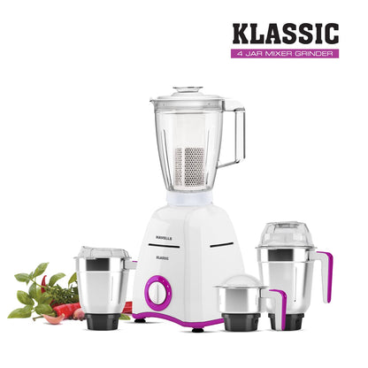 Havells Klassic 750 watts 4 Jar Mixer Grinder with 304 SS Blades, Large Size SS Jars, Break Resistant Polycarbonate Transparent Jar Lids With Twist & Lock Mechanism