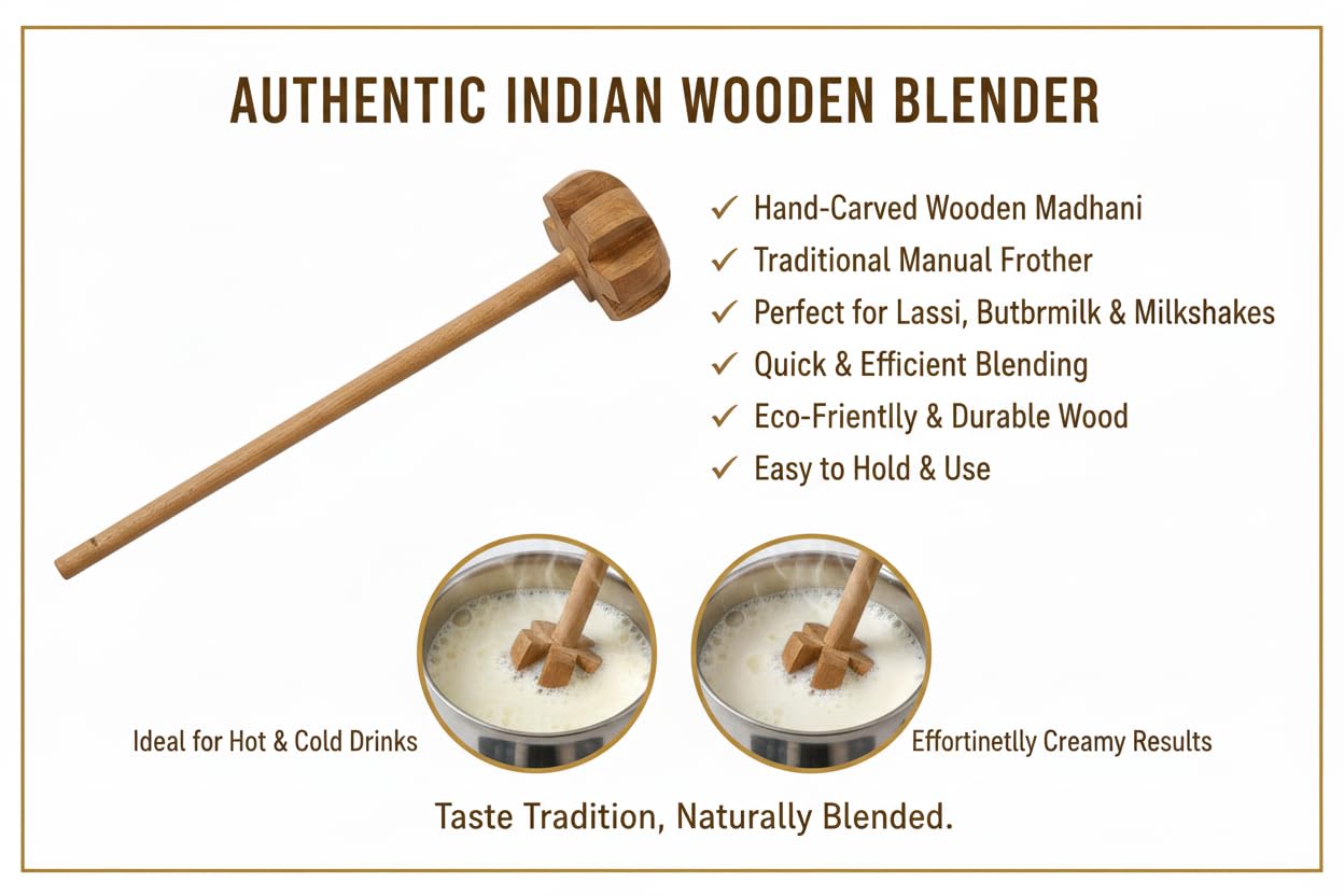 Udaipur Handicrafts | Manual Mathani Madani for Dahi, Lassi & Butter | Whisk Beater, Multi-Purpose Wooden Kitchen Churner for Homemade Dairy