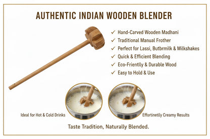 Udaipur Handicrafts | Manual Mathani Madani for Dahi, Lassi & Butter | Whisk Beater, Multi-Purpose Wooden Kitchen Churner for Homemade Dairy