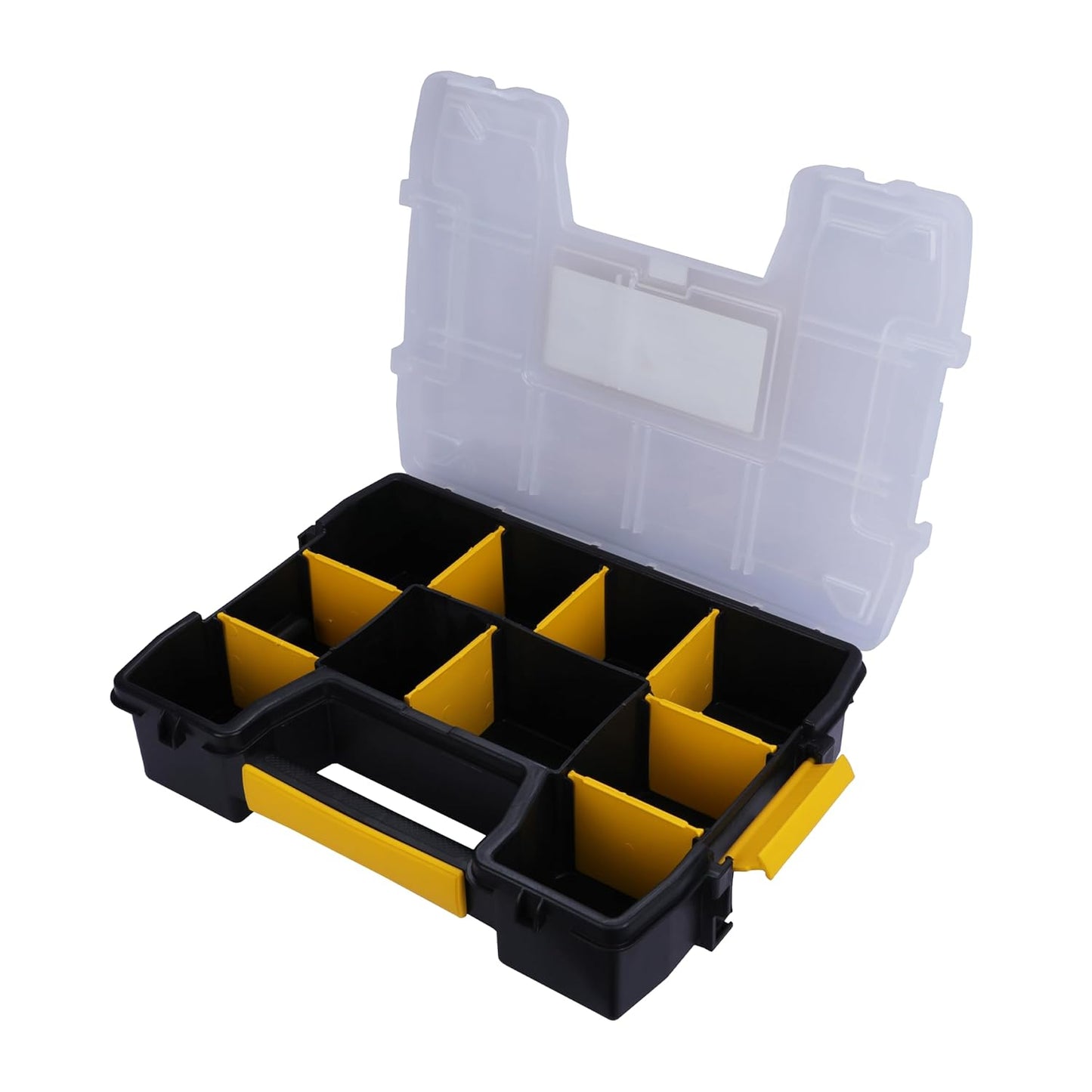 STANLEY STST1-70720 Professional Heavy Duty 10 Compartment Sort Master Light Organizer, 2.5 Kg Weight Capacity, Customizable 8 Removable Dividers, Polypropylene Textured Lid, 11.6x29.3x22.4 cm