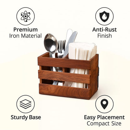 Udaipur Handicrafts – Multipurpose Spoon Stand and Kitchen Organizer, Brown (2 Compartments, 6.5 x 3 x 4.5 Inches)