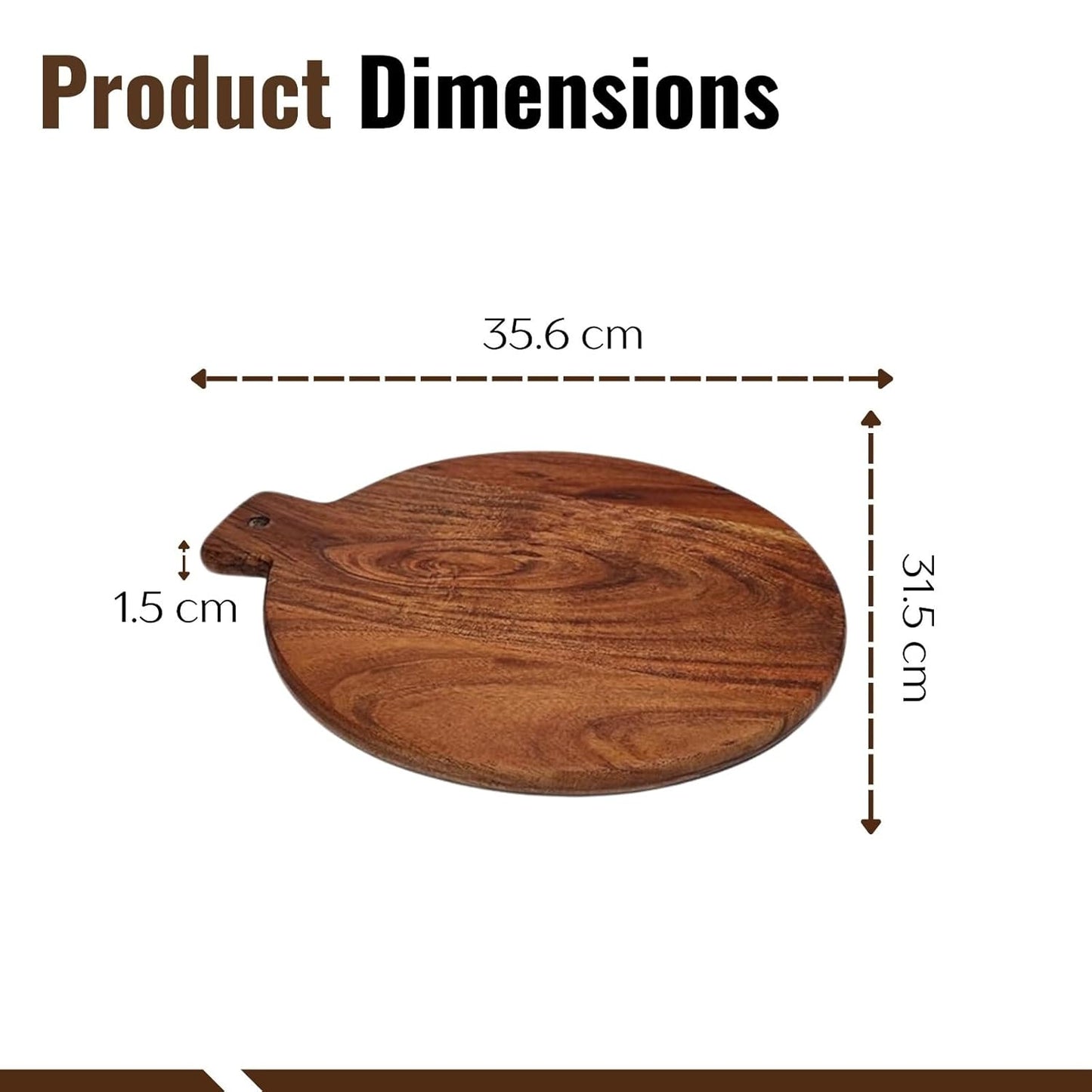 Udaipur Handicrafts Wood Chopping Board – 14x12 Inches | Handmade, Reversible, Durable Cutting Board for Kitchen & Serving | Rustic Cheese Platter, Bread or Meat Board