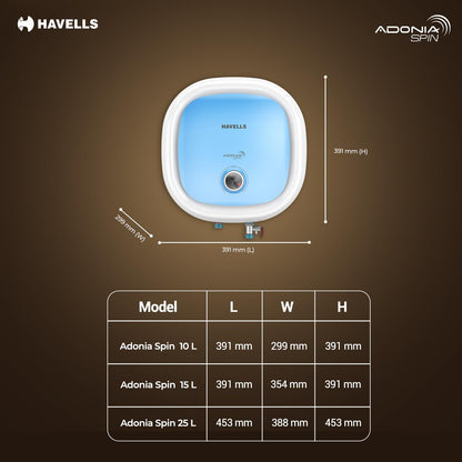 Havells All New Adonia Spin 25L 5 Star Storage Water Heater(Geyser)|Faster Heating|Safe to use|Saves electricity|Feroglas Coated Anti Rust Tank| Temp. setting knob|7 Yr. Tank Warranty| Made In India