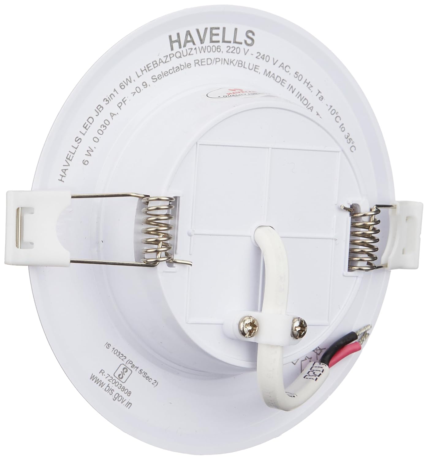 Havells Luna LED RBP JB Downlight 6W Downlight Energy Efficient Long Life of 25000 Burning Hours Perfectly FITS in Junction Boxes Powder Coated Polycarbonate HOUSING,80 Lumen Per Watt 4000K