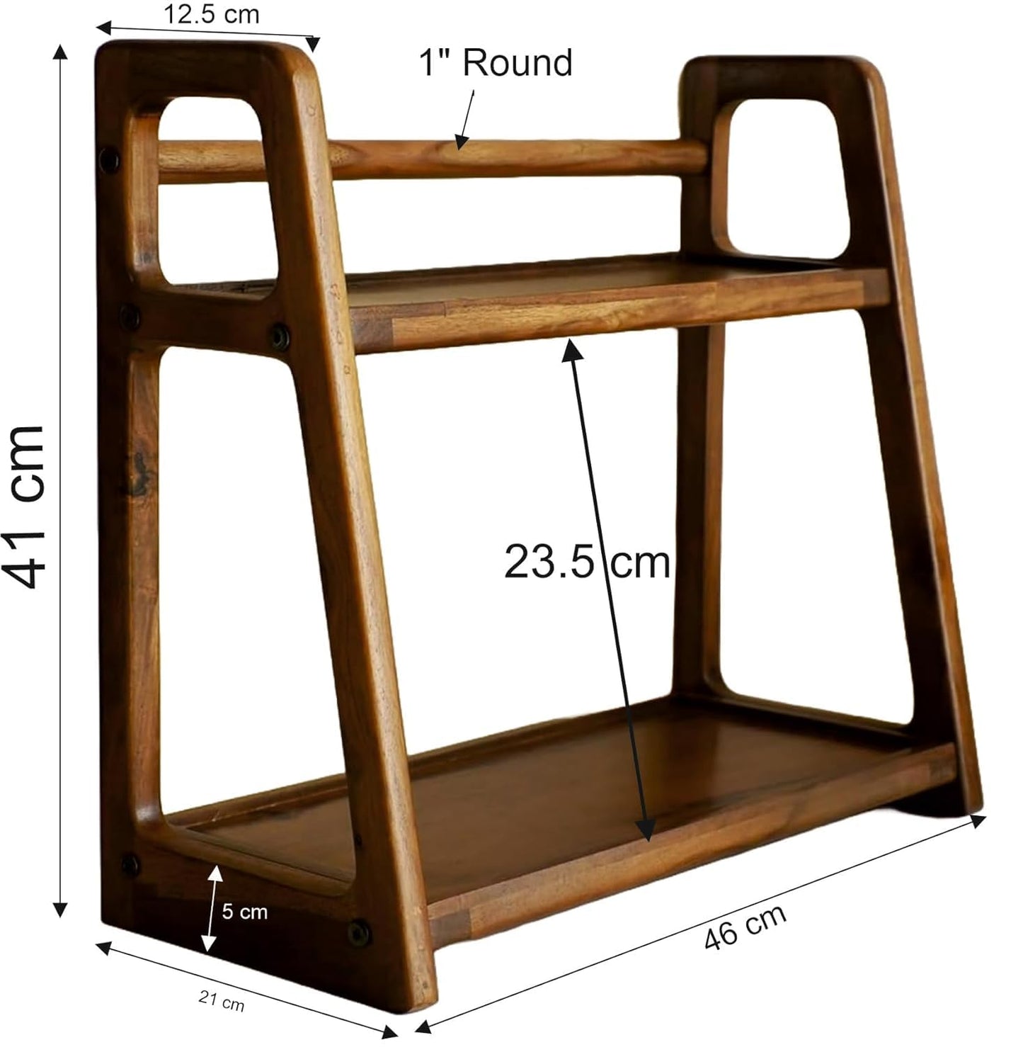 Udaipur Handicrafts Wooden Kitchen Rack Organizer 2 Tier Shelf | Multipurpose Solid Teak Wood Storage Organizer | Grocery Spice Rack | Sugar Containers, Jars, Bottles Holder for Kitchen Countertop (Food Safe)