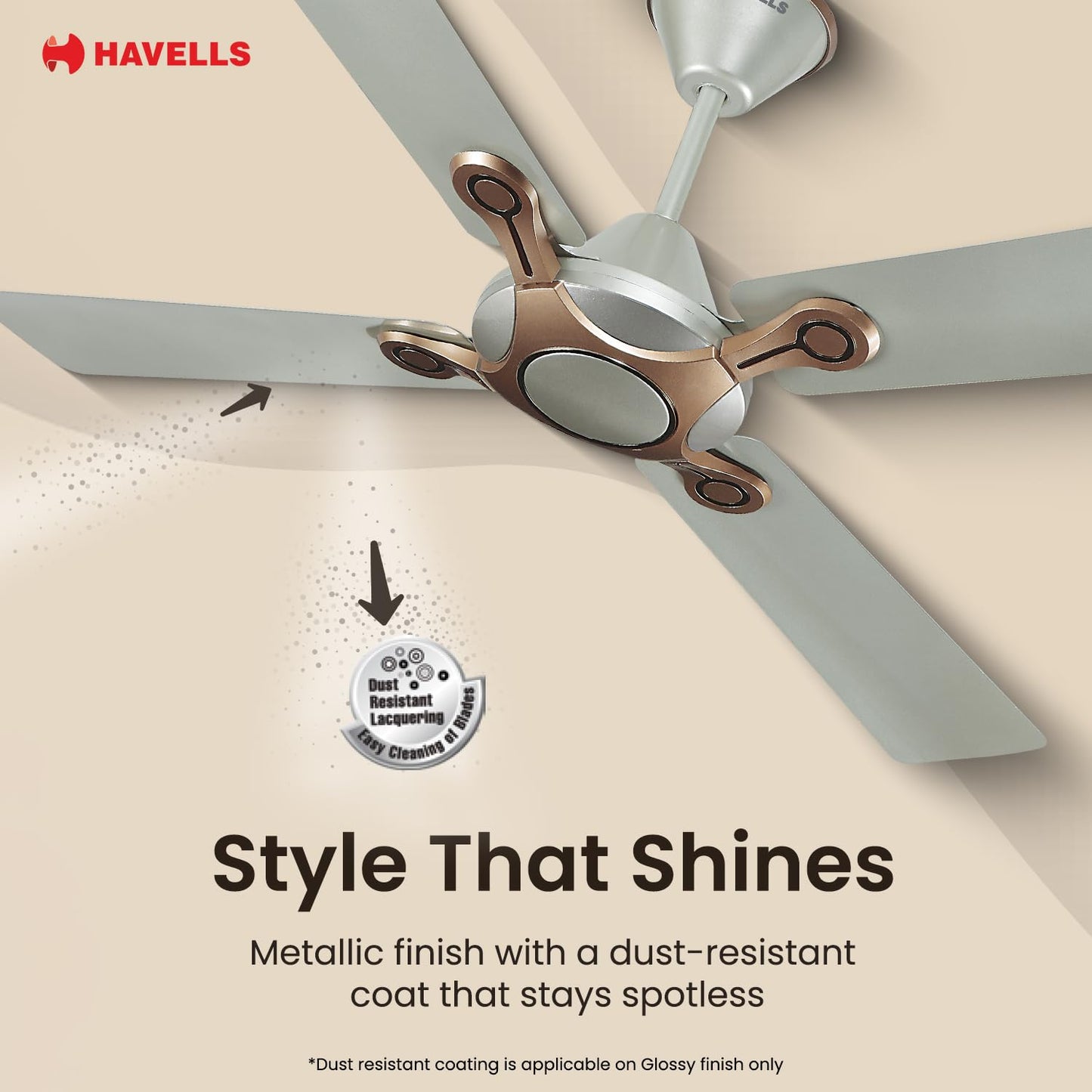 Havells 1200mm Leganza ES 4B Ceiling Fan | Best fan in 4 Blade, Premium Finish Decorative Fan, High Air Delivery | Energy Saving, 100% Pure Copper Motor, 2 Year Warranty | (Pack of 2, Bronze Gold)