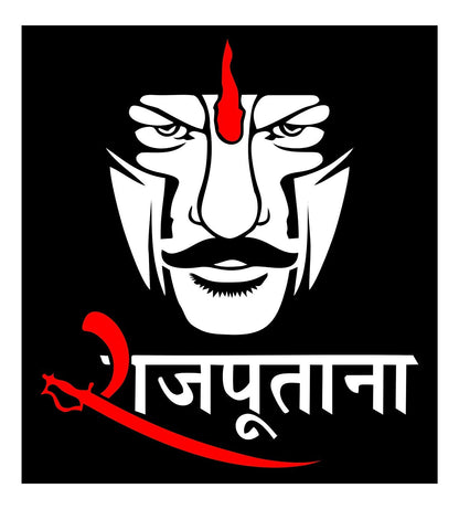 Akshar Arts Bhuwana Vinyl Rajputana War Face Car Bike Sticker, 6 x 5.5 Inches, White