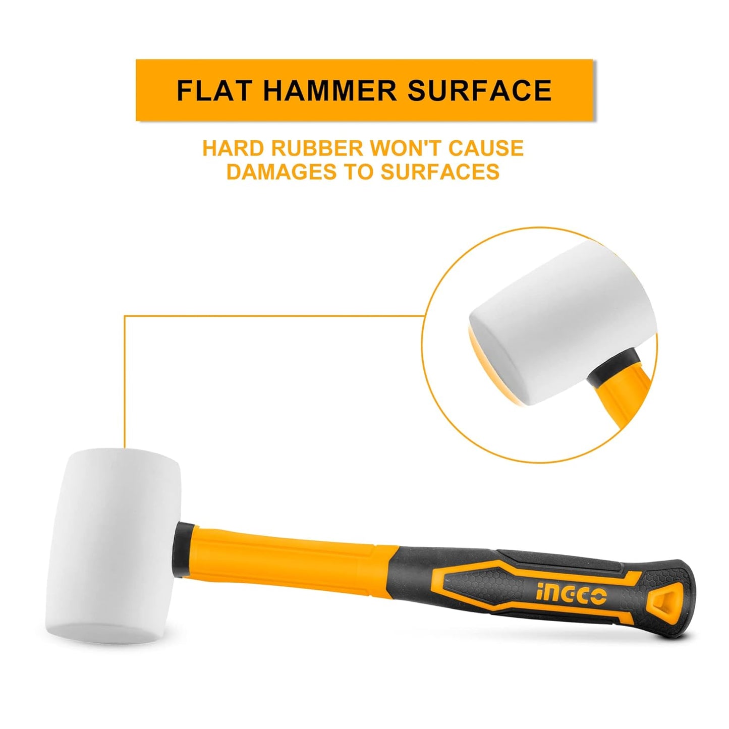 INGCO Rubber Hammer, Rubber Mallet for Masonry, Woodwork, Fittings for Home, DIY, Mechanic Use