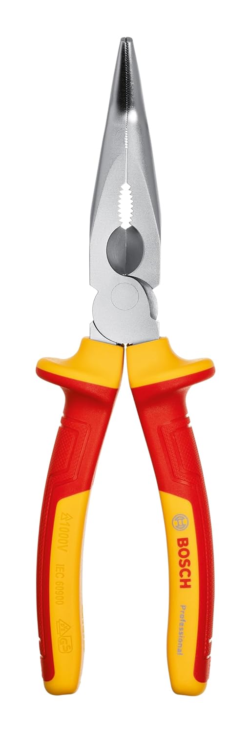 BOSCH Bent Long Nose Pliers 40° Angle, 200mm (8") Length with TPU Insulation, Certified for up to 1000V, Precision for Electrical Tasks
