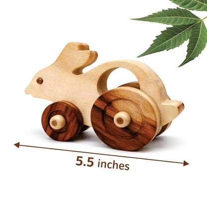 UdrCrafts® Wooden Rabbit Pull-Along Toy for Toddlers | Natural Solid Wood | No Metal | Eco-Friendly & Plastic-Free | Smooth Rolling Wheels | Nursery Decor Toy (2–5 Years) (Rabbit)