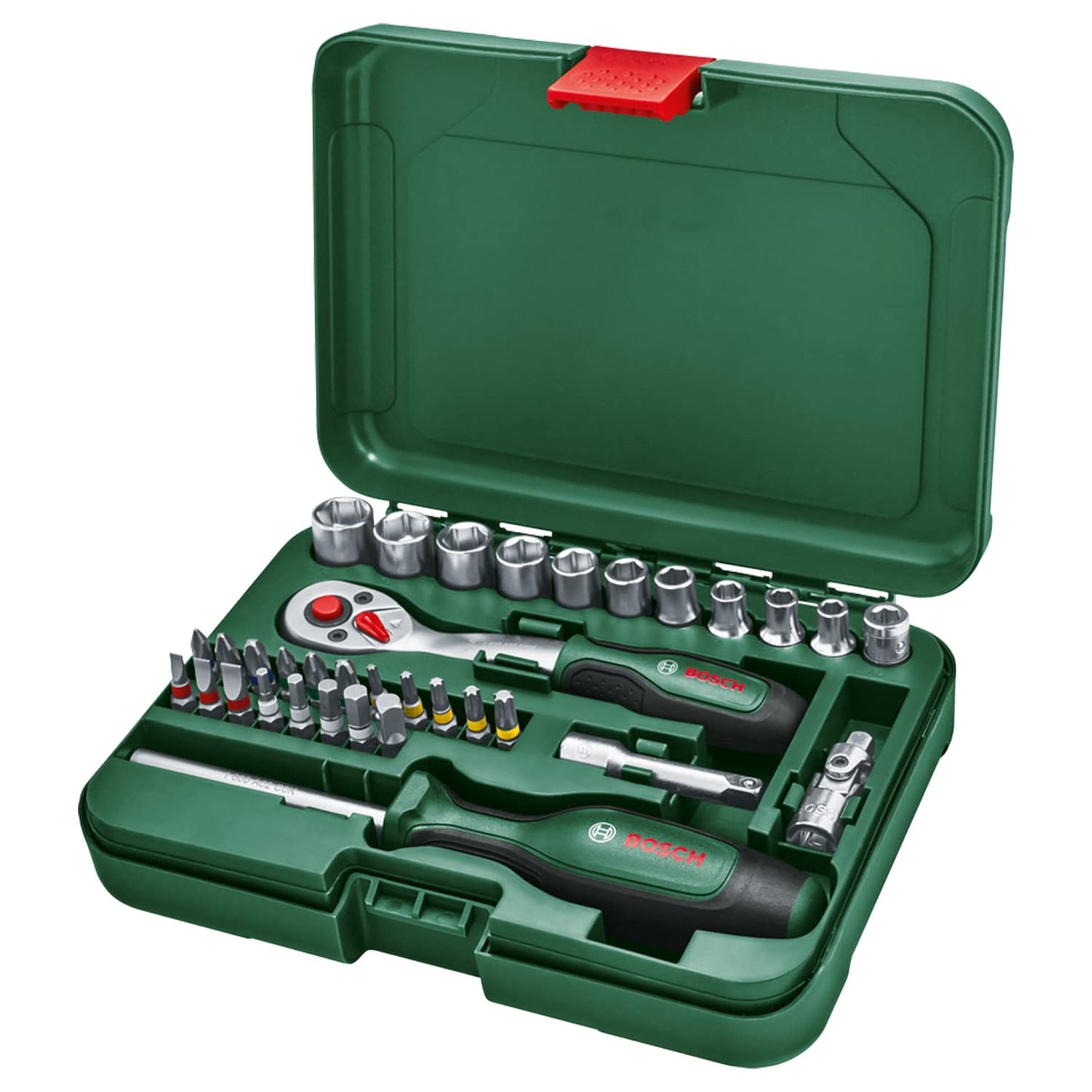 BOSCH Home and Garden 34-Piece Socket Set - 1/4" Drive with Ergonomic Grip & Magnetic Bits Holder for Versatile DIY Projects