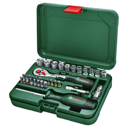 BOSCH Home and Garden 34-Piece Socket Set - 1/4" Drive with Ergonomic Grip & Magnetic Bits Holder for Versatile DIY Projects