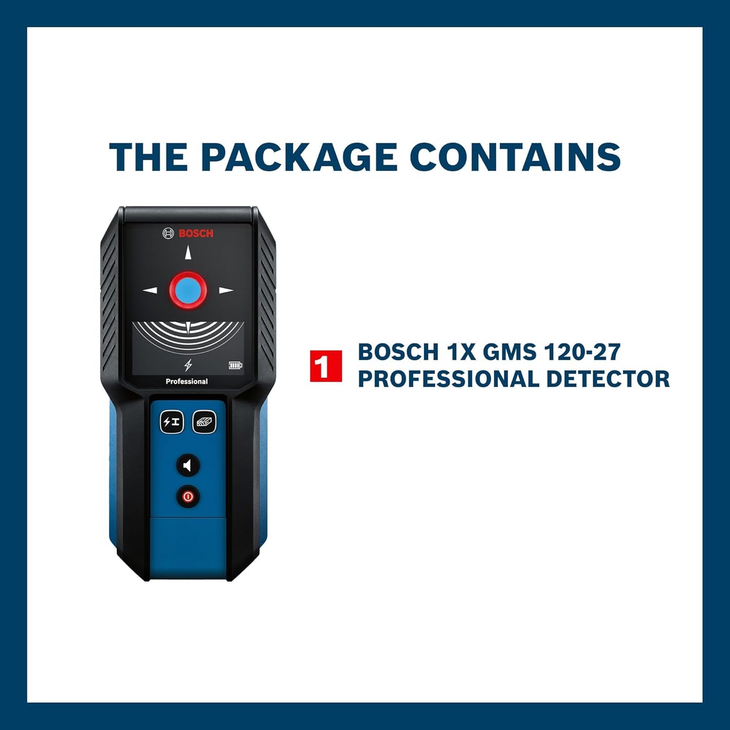 BOSCH GMS 120-27 Professional Wall Scanner Detector-Finds Metals, Live Wires, Wooden Studs in Drywalls, IP54 Dust & Splash Protection, 120 mm Range, Includes Pouch & Batteries, 1Yr Warranty from BOSCH