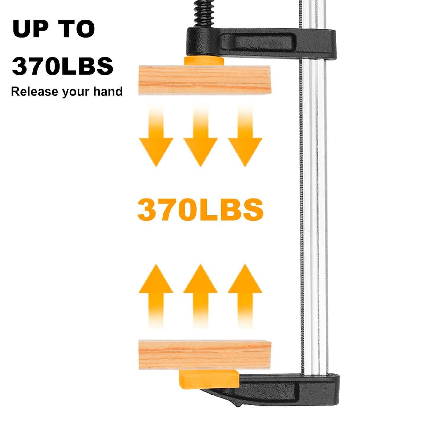 INGCO 4 PCS F Clamps Set (50x150mm), F Clamp with Rubberized Handle and Surface Protection PVC Cover for Better Grip Metal F Clamps for Woodworking Glass and Welding Works