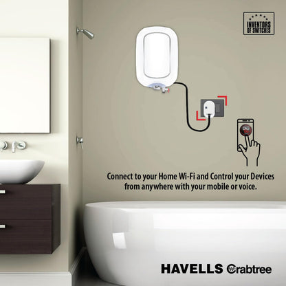 Havells 16 A Wi-Fi Smart Plug (White) with Voice Control & Energy Monitoring — Suitable for Large Appliances like Geysers, Heaters, OFRs, and Air Conditioners (Works with Alexa and Google Assistant)