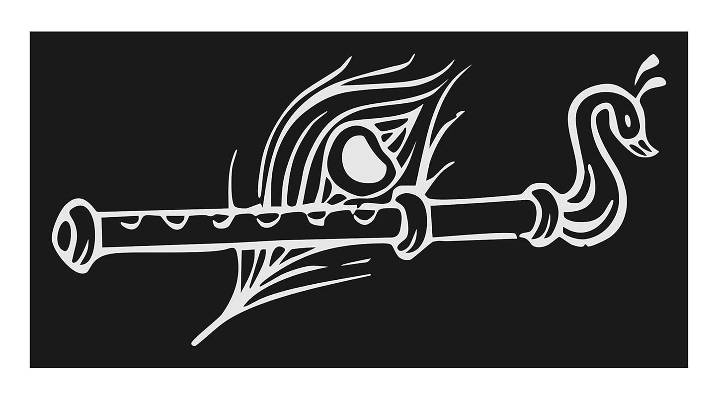 Akshar Arts Bhuwana Krishna Flute Wall Car Glass Glossy Vinyl Sticker 7 x 3.5 Inches White