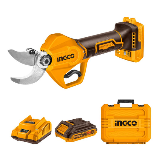 INGCO CSSLI203083 20V Cordless Gauge Straight Shear 220-240V 20/30mm Cutting Diameter Angular Scissors with 2.0Ah Battery Pack & Charger for Pruning Lawn Garden (Set of 1)