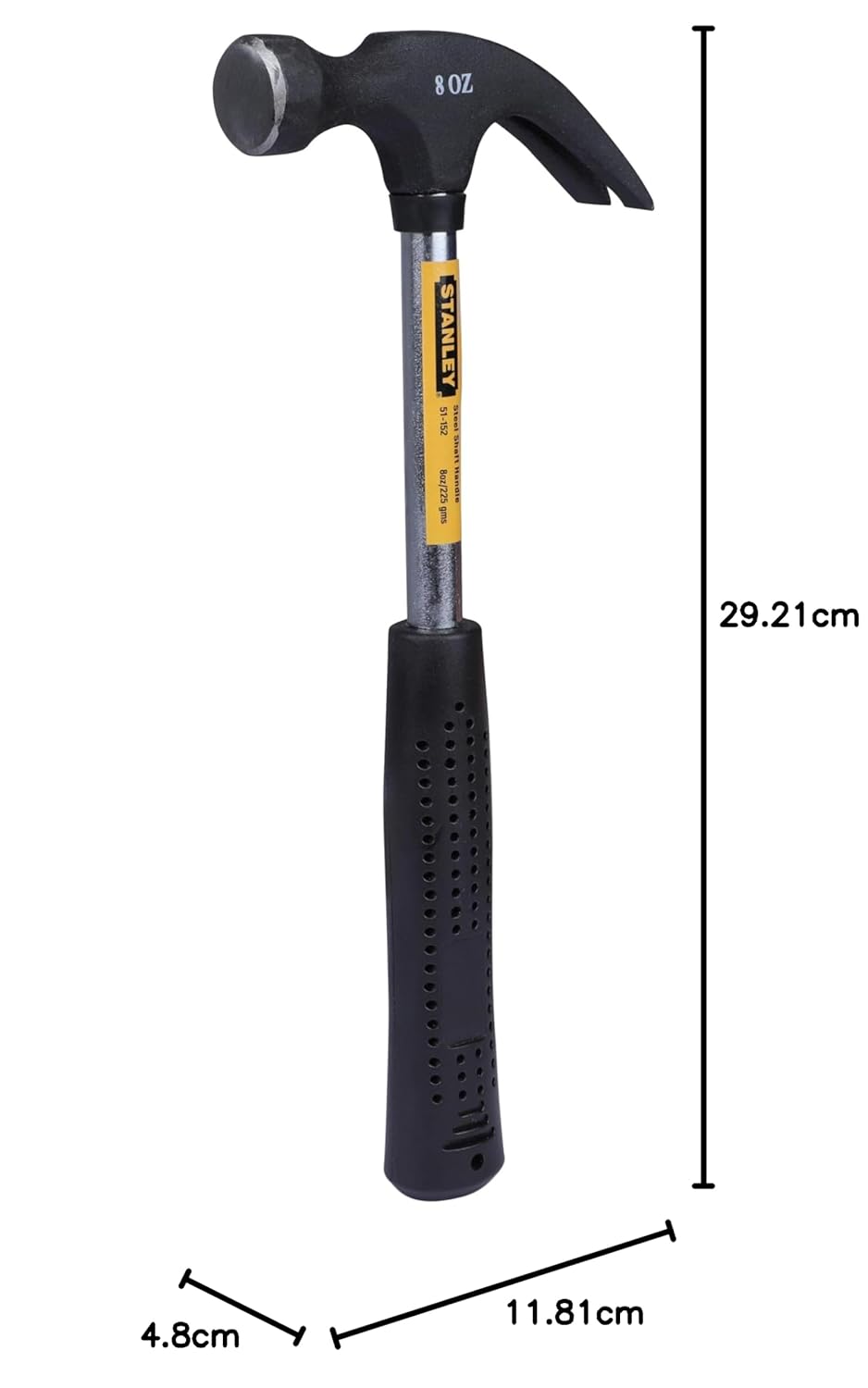 STANLEY 51-152 Claw Hammer with Steel Shaft for Masonry, Woodwork, Fittings for Home, DIY, Mechanic, Industrial & Professional Use, GREY & BLACK