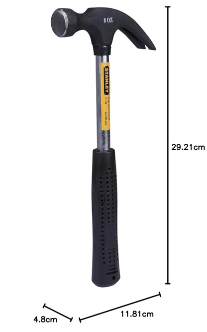 STANLEY 51-152 Claw Hammer with Steel Shaft for Masonry, Woodwork, Fittings for Home, DIY, Mechanic, Industrial & Professional Use, GREY & BLACK
