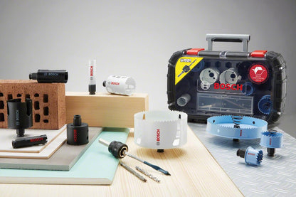 BOSCH Professional Hole Cutters 11 Piece Set | 8 HCS Holesaws Ø 22–68 mm | For Wood, Veneered Boards & Chipboard | 2 Adapters | Durable Plastic Case | Ideal for DIY & Professional Use