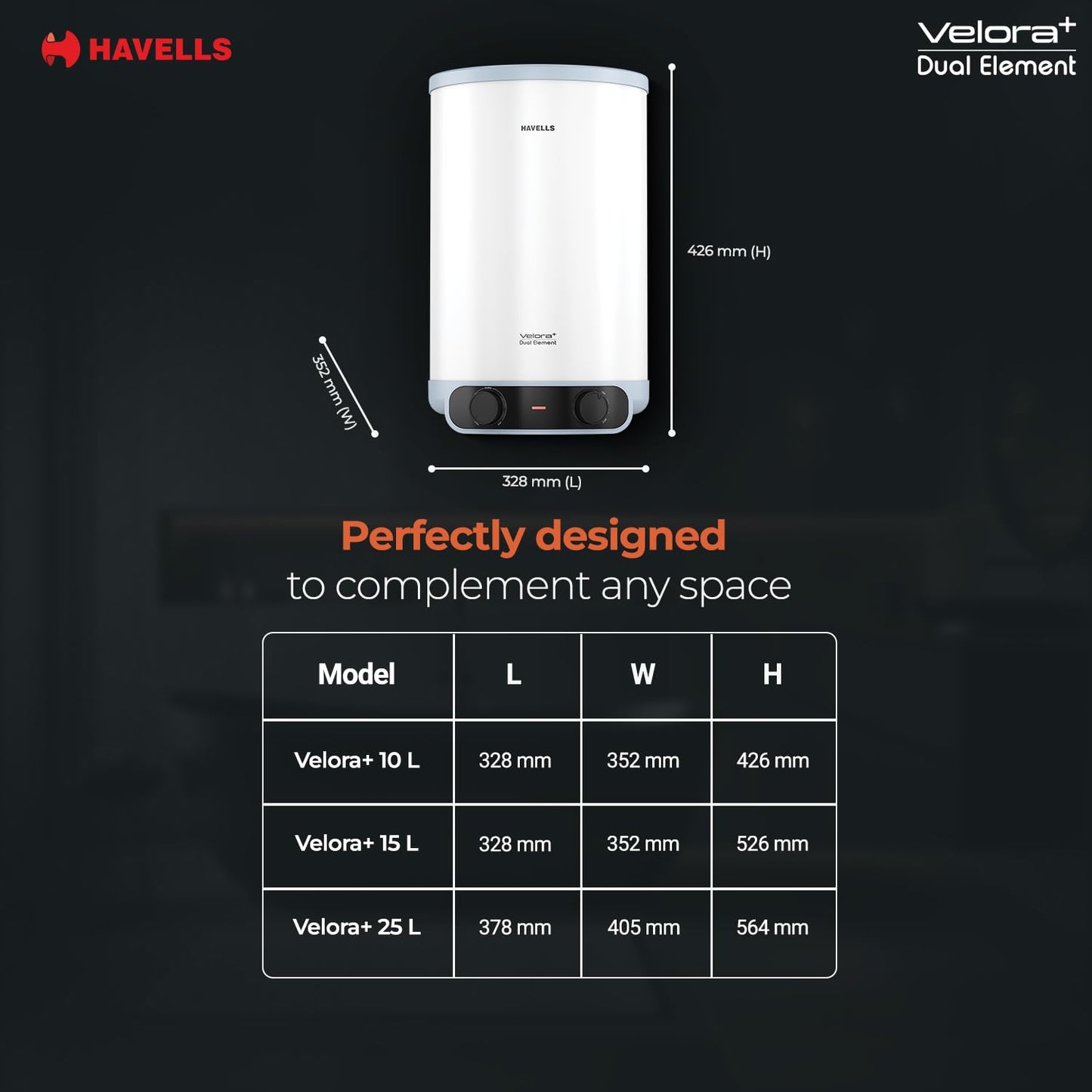 Havells All New Velora+ 25L 5 Star 3-in-1 Convertible Storage Water Heater(Geyser)|Dual Element|33% Faster Heating|safe to use|7 Year Tank & 5 Year element Warranty|Free Installation & Flexi pipes