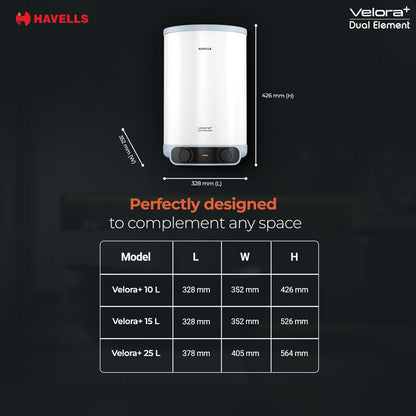 Havells All New Velora+ 25L 5 Star 3-in-1 Convertible Storage Water Heater(Geyser)|Dual Element|33% Faster Heating|safe to use|7 Year Tank & 5 Year element Warranty|Free Installation & Flexi pipes