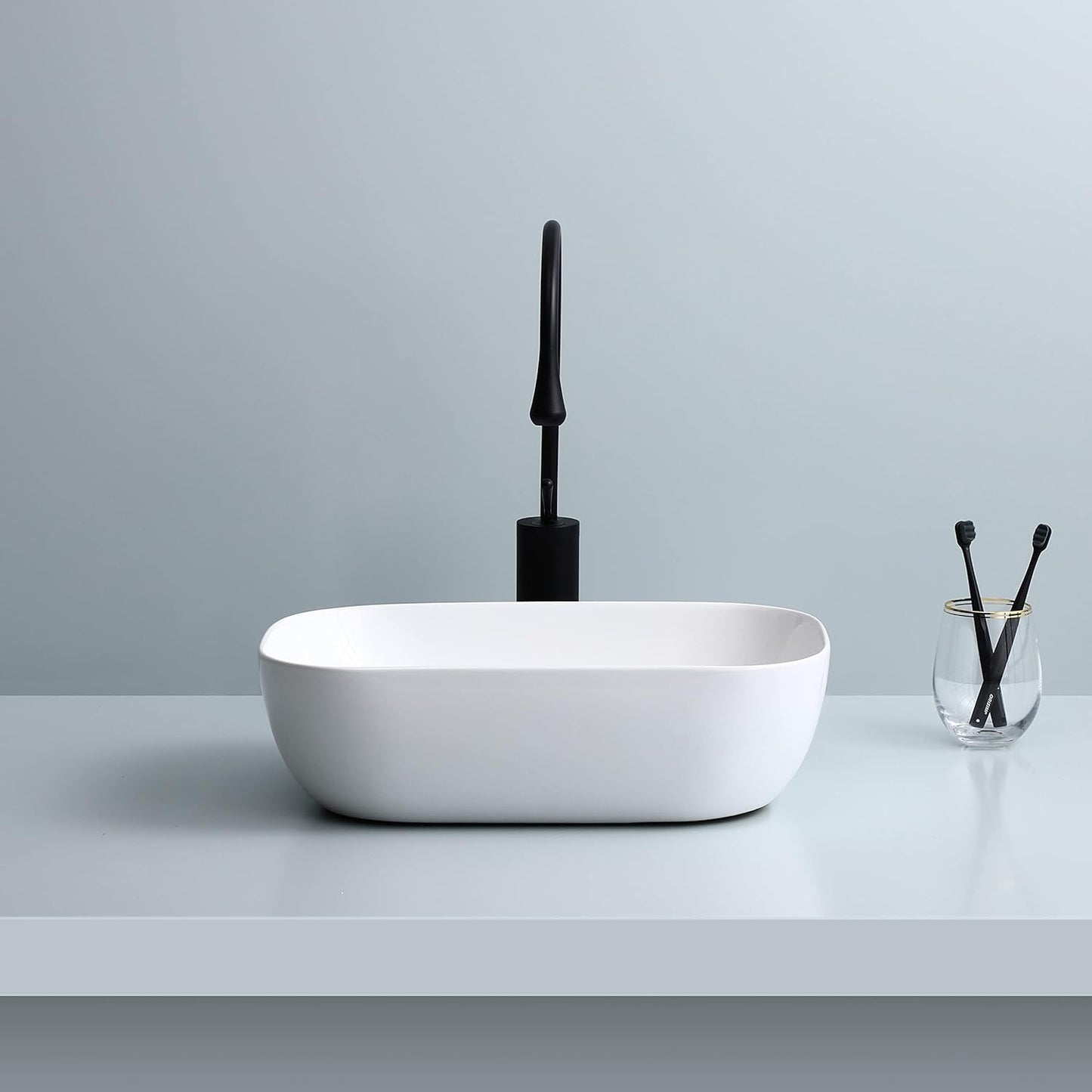 UdrCrafts® White Ceramic Table top Wash Basin/Glossy Finish/Counter Top/Tabletop Bathroom Sink/Wash Basin For Bathroom And Living room Decor 18L x 13W  x 5H Inch