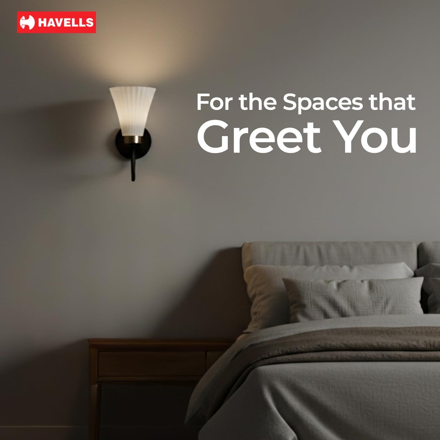Havells Aura Indoor Wall Light | Durable Frame and Ambient Glow Diffuser | B22 Holder Compatible | Elegant Lighting for Bedrooms, Living Rooms & Hallways