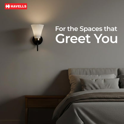 Havells Aura Indoor Wall Light | Durable Frame and Ambient Glow Diffuser | B22 Holder Compatible | Elegant Lighting for Bedrooms, Living Rooms & Hallways