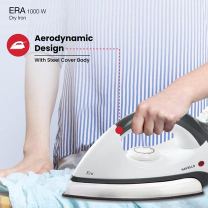 Havells Plastic Era 1000-Watt Dry Iron (Grey/White), 1100 Watts, Pack of 1