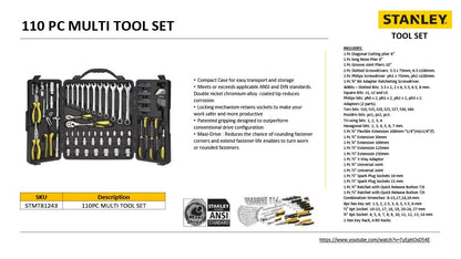 STANLEY STMT81243 110-Piece High Quality Multi-Toolkit containing Pliers, Spanners, Drivers, Sockets, Bits, Wrenches & Ratchets for Home, DIY & Professional Use, 1 Year Warranty, Yellow & Black