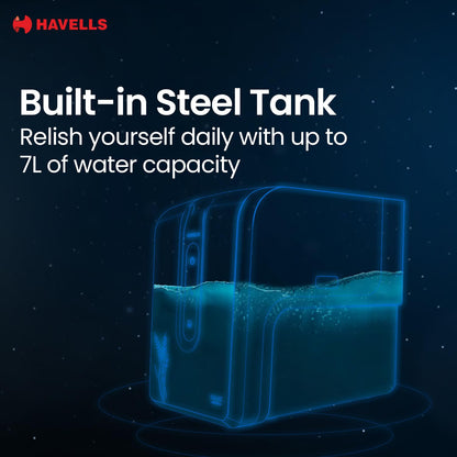 Havells FAB UTC (Under The Counter) Alkaline Water Purifier RO+UV+Alkaline |Copper+Zn+Mg | 9 Stage Purification, 7L SS Tank, Suitable for all water sources, 33% Higher Water Recovery, up to 2000 TDS