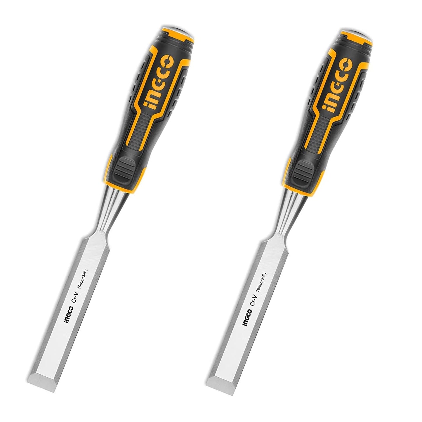 INGCO 2pcs Wood Chisels, CR-V Steel, 19mm Width, Bevel Edge, Rubber Handle, Perfect for Woodworking, Carving, Gift for Men, Dad, Husband