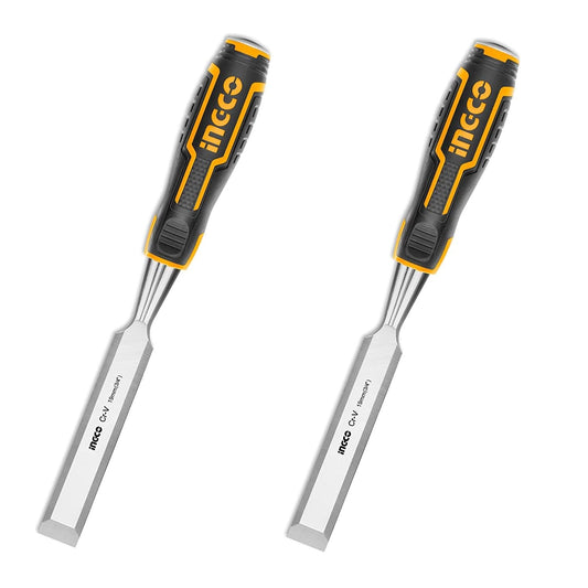 INGCO 2pcs Wood Chisels, CR-V Steel, 19mm Width, Bevel Edge, Rubber Handle, Perfect for Woodworking, Carving, Gift for Men, Dad, Husband
