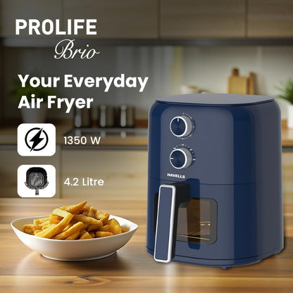 Havells Prolife Brio Air Fryer 4.2 L| Aero Crisp Technology for Air Circulation| See Through Window| Non-Stick Silicon Coated Basket| Adjustable Temperature and Time| 2Yr Door Step Warranty by Havells