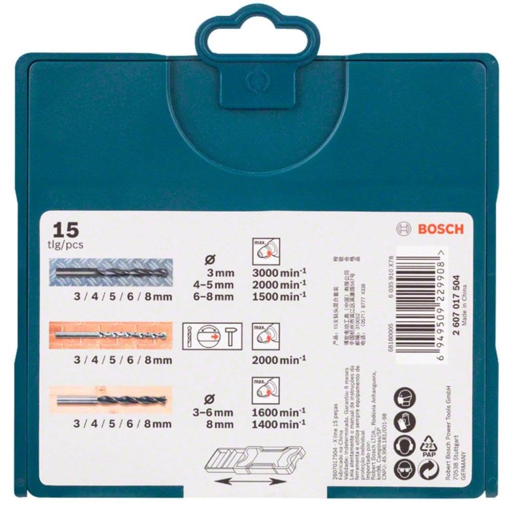 Bosch Professional 15 pcs wood + metal + masonry drill bit set